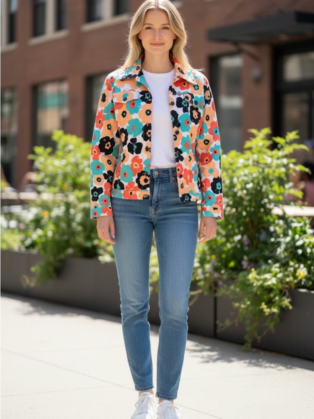 Red Multicolor Floral Jean Jacket